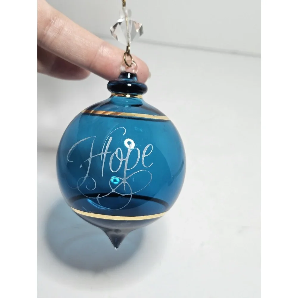 Hallmark Keepsake Ornament Perfect Harmony HOPE Blue Etched Blown Glass 2002
